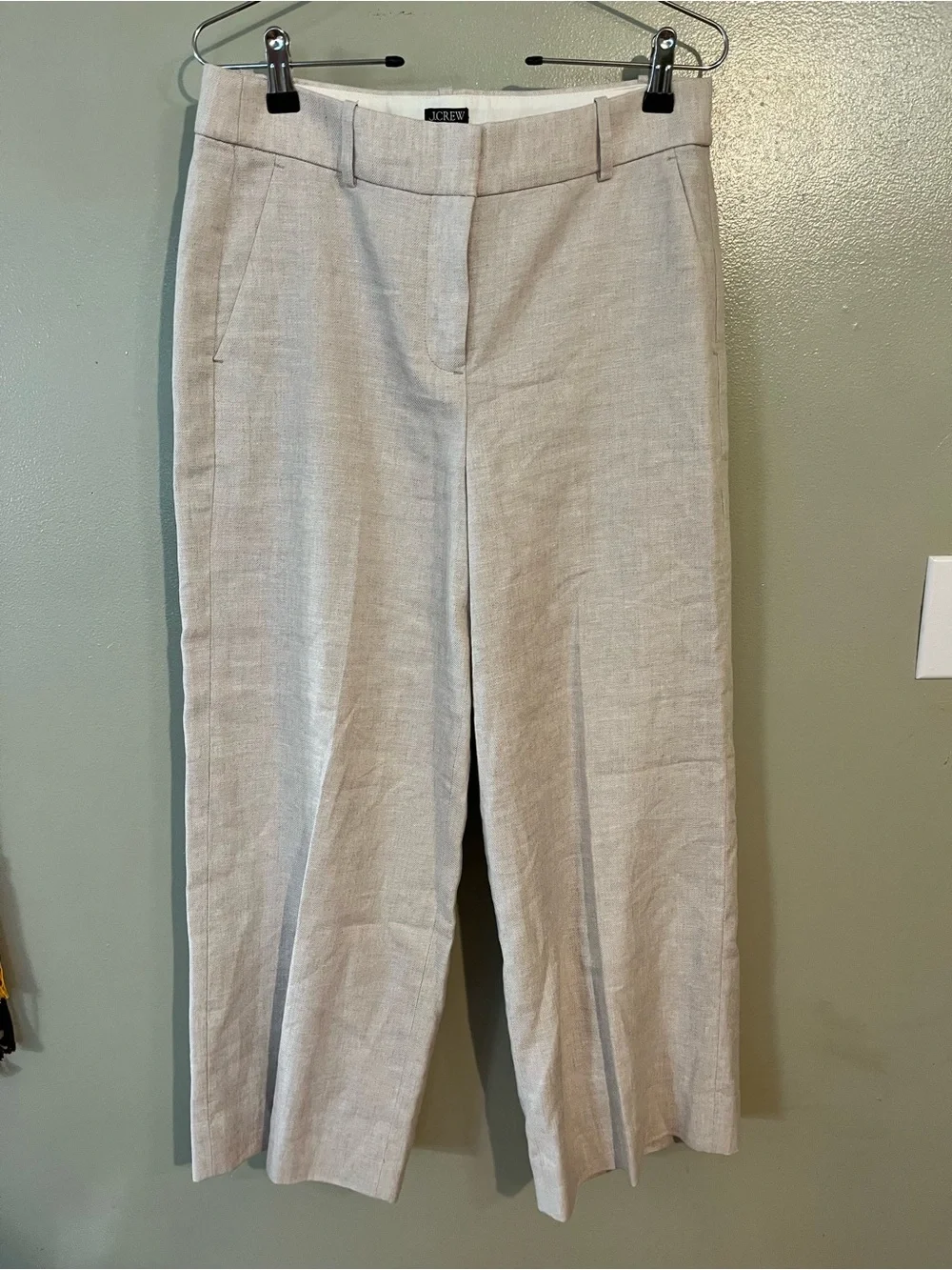 J Crew Sydney Wide Leg Crop Lined Women's Cream Linen Blend Pants 6
